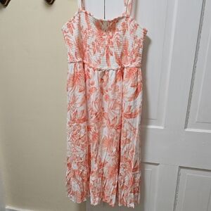 Floral Print Sundress in Coral and White 034